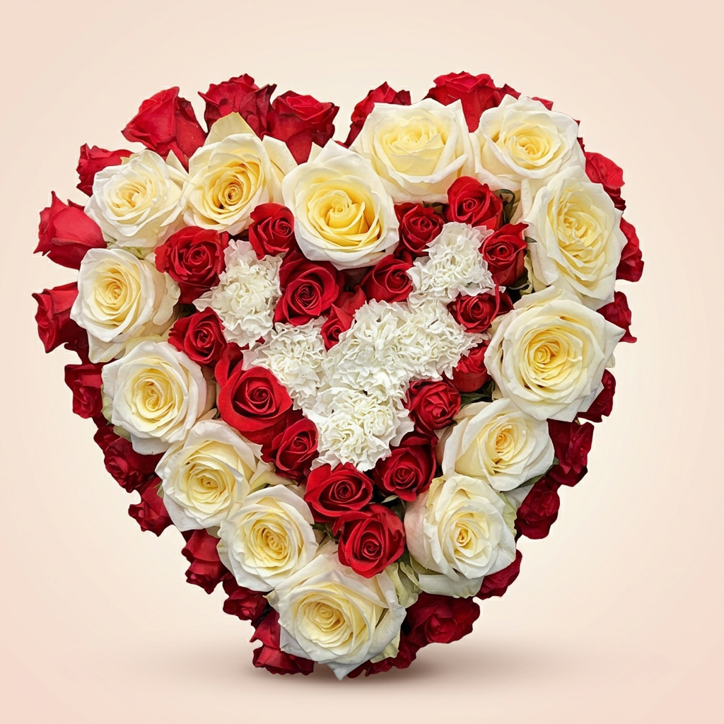 Heart-shaped box filled with red roses