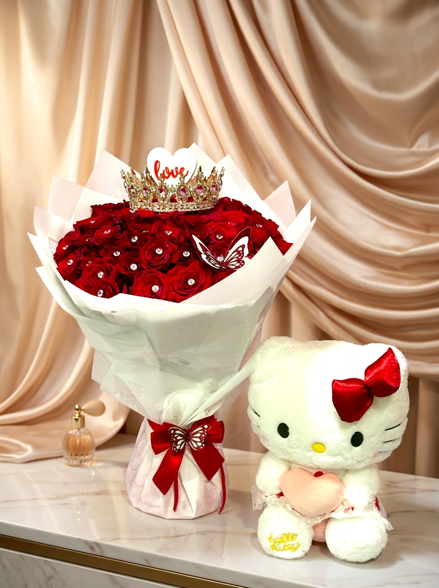 A hundred roses, crowned