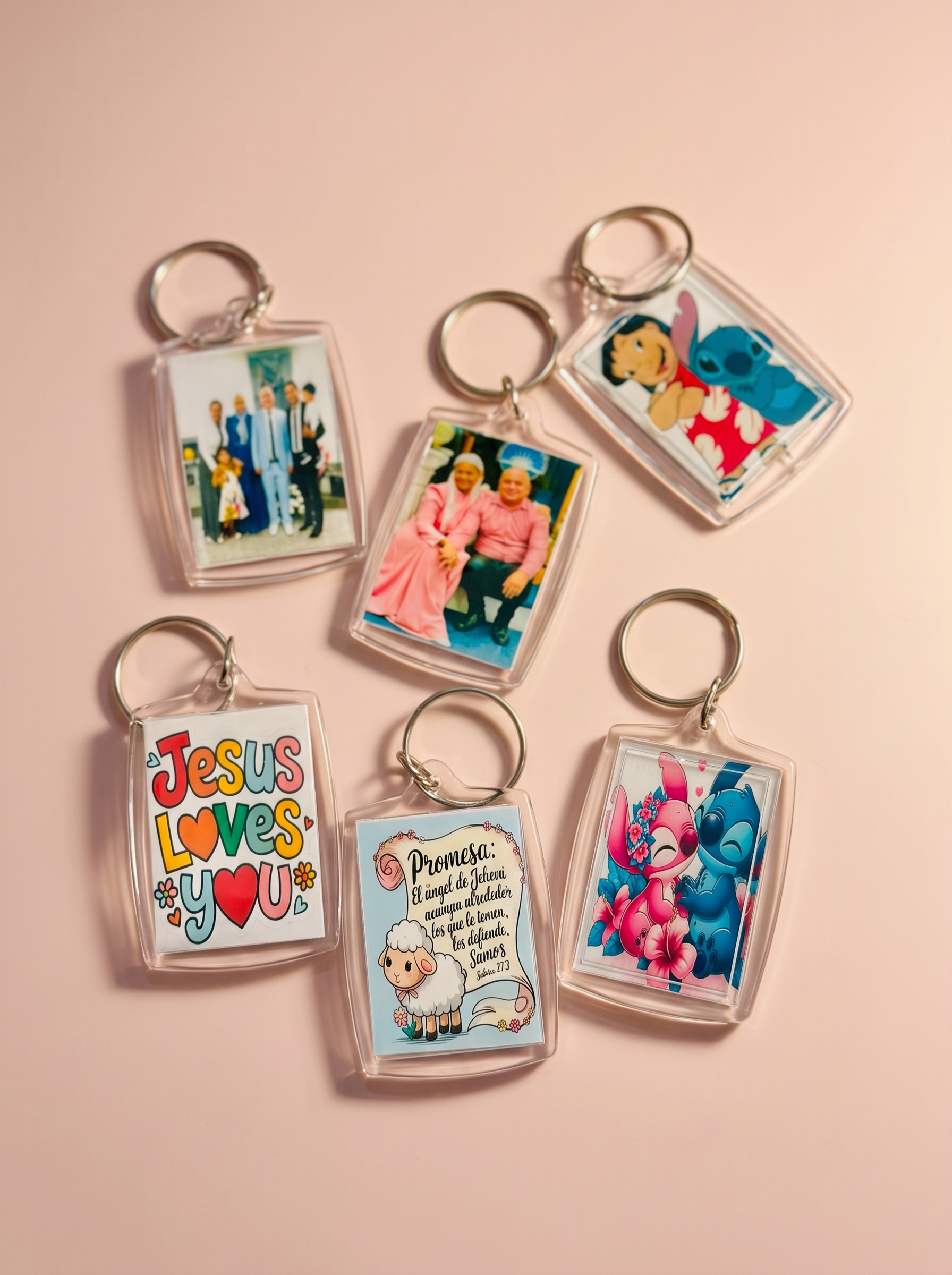 Set of personalized acrylic photo keychains
